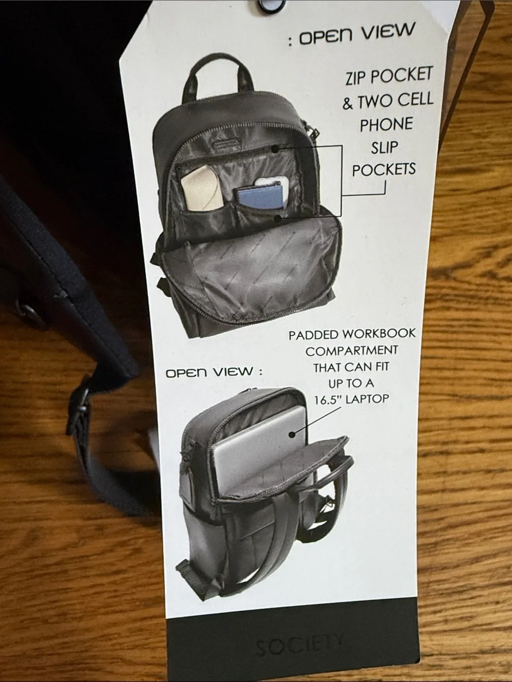 Boarding Pass Sleek Black Vegan Leather Backpack with Padded Straps New